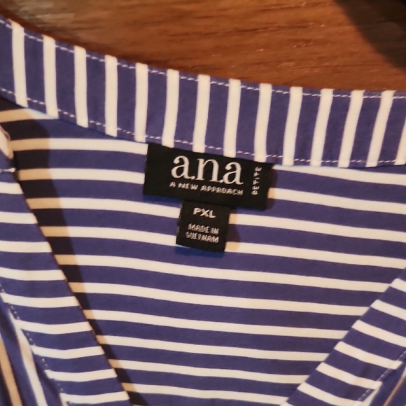 a.n.a Blue and White 3/4 Sleeve Notched Collar Blouse - Picture 2 of 4